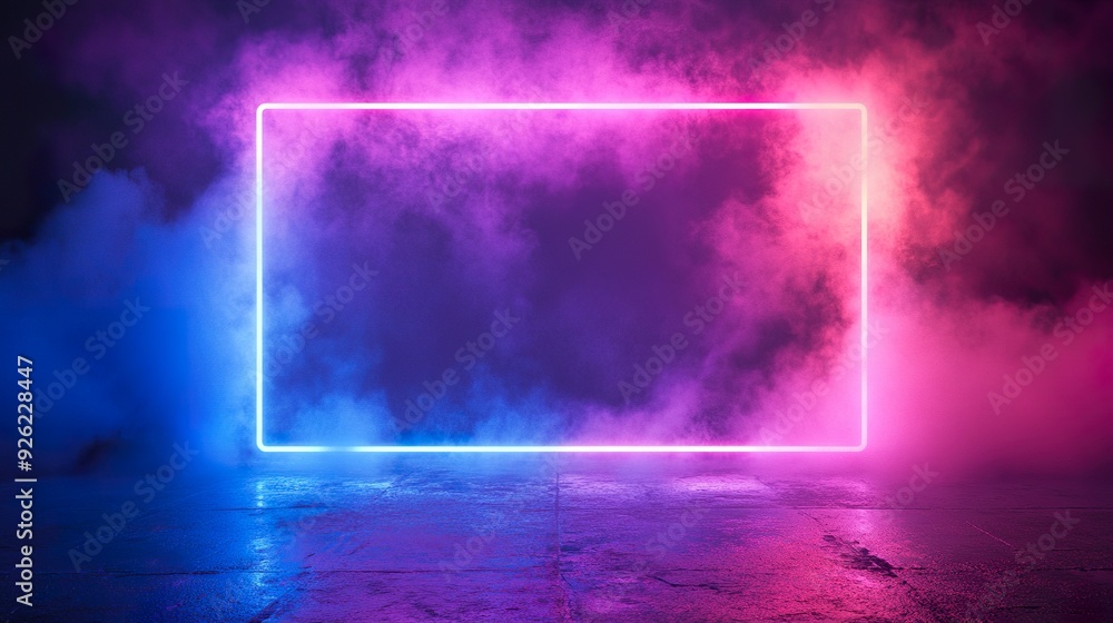 Abstract neon frame with blue and purple glowing light Abstract neon frame with blue and purple glowing light