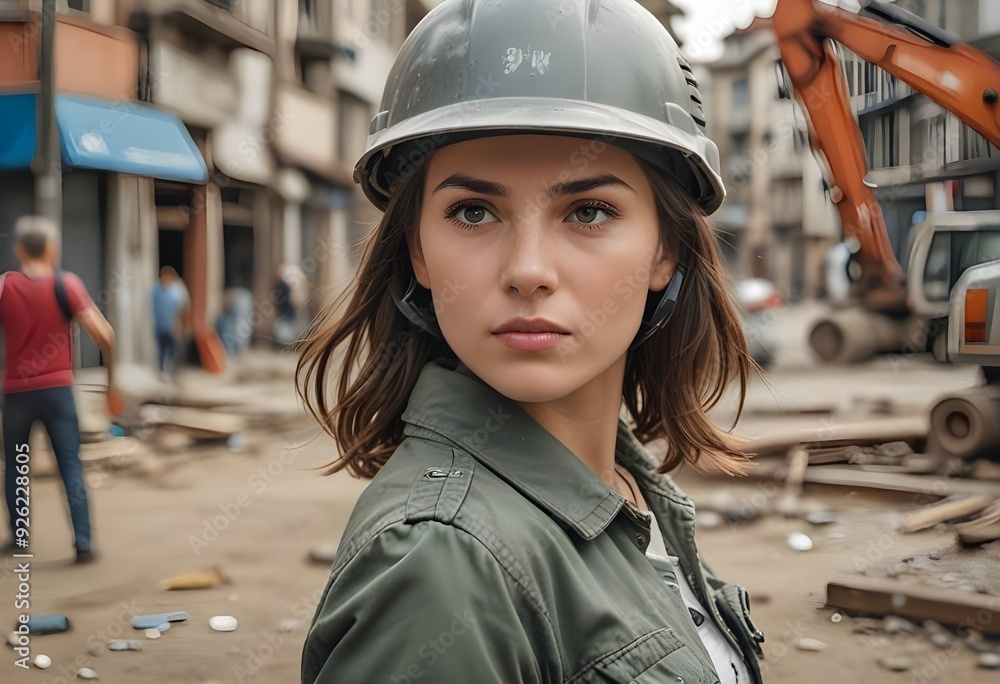 woman with a safety helmet at work woman with a safety helmet at work