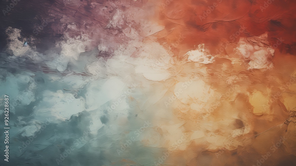 Fototapeta premium Abstract background with textured blue, orange, and brown paint.