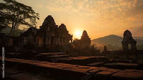 Preah Vihear Temple silhouetted in the early morning light photo