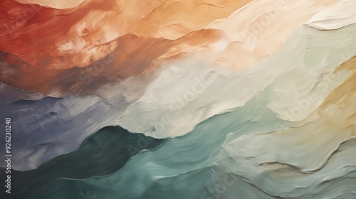Wallpaper Mural Abstract painting with wavy, flowing lines in shades of orange, beige, grey and green. Torontodigital.ca