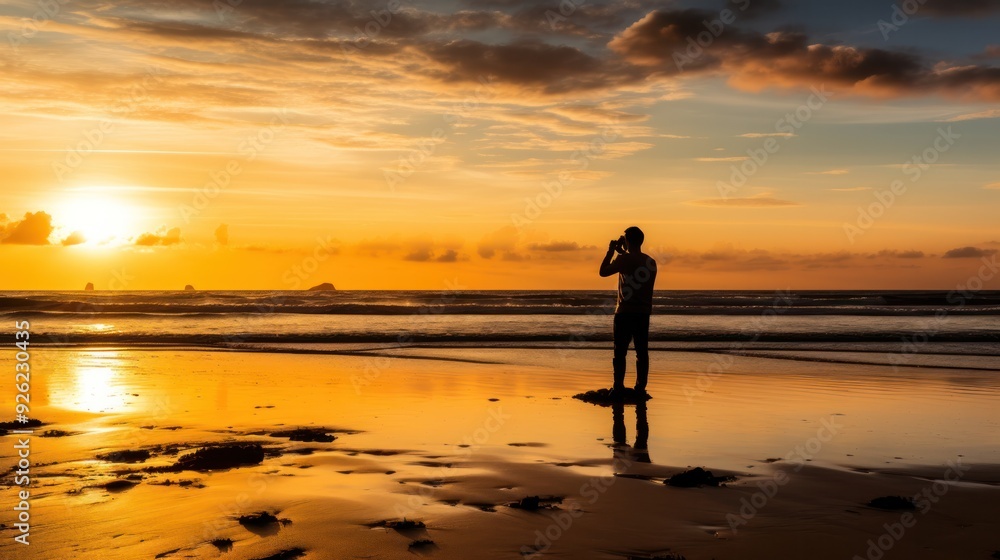 Silhouette of a person in a casual pose on a sandy beach Silhouette of a person in a casual pose on a sandy beach