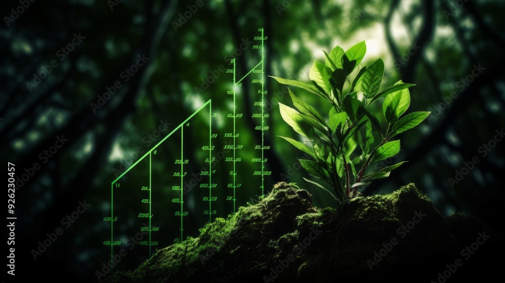 Digital green finance chart with upward arrow indicates successful ...