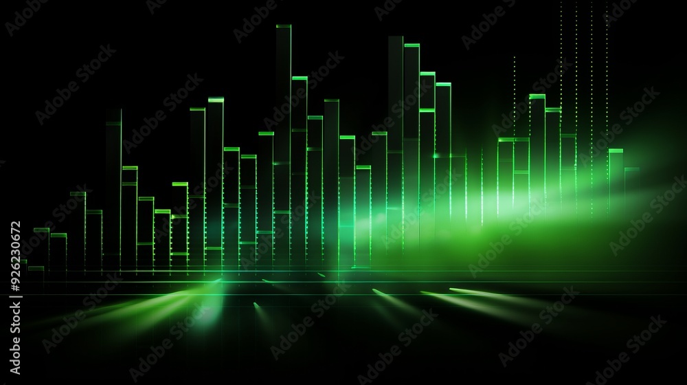 Digital finance chart green arrow signifies business growth on green background Digital finance chart green arrow signifies business growth on green background