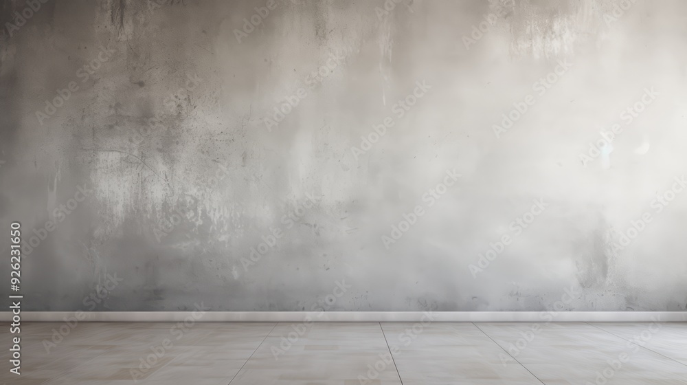 Empty room with gray wall and white tile floor. Empty room with gray wall and white tile floor.