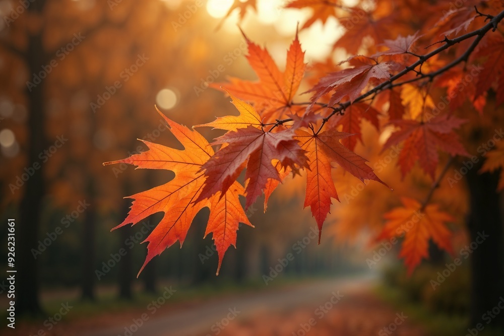 Cinematic shot of an autumn maple tree branch with vibrant leaves Cinematic shot of an autumn maple tree branch with vibrant leaves