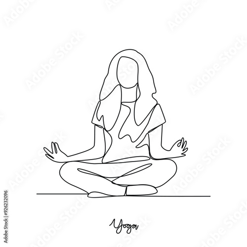 One continuous line drawing of Yoga activity vector illustration.  Yoga are combines physical postures, breathing technique, meditation, and philosophical principles. Sport theme design vector concept