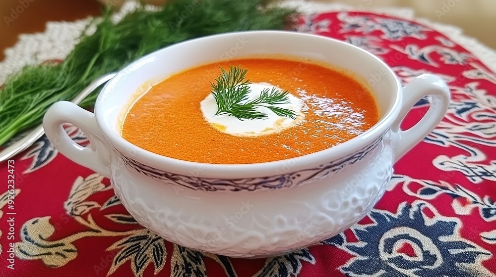 Traditional Russian Soup Served in a White Bowl Traditional Russian Soup Served in a White Bowl