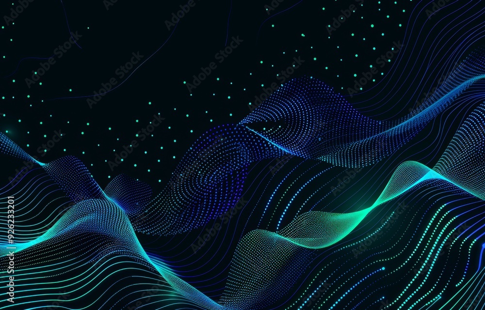 Fototapeta premium Abstract Background Featuring Blue and Green Dots and Wavy Lines.