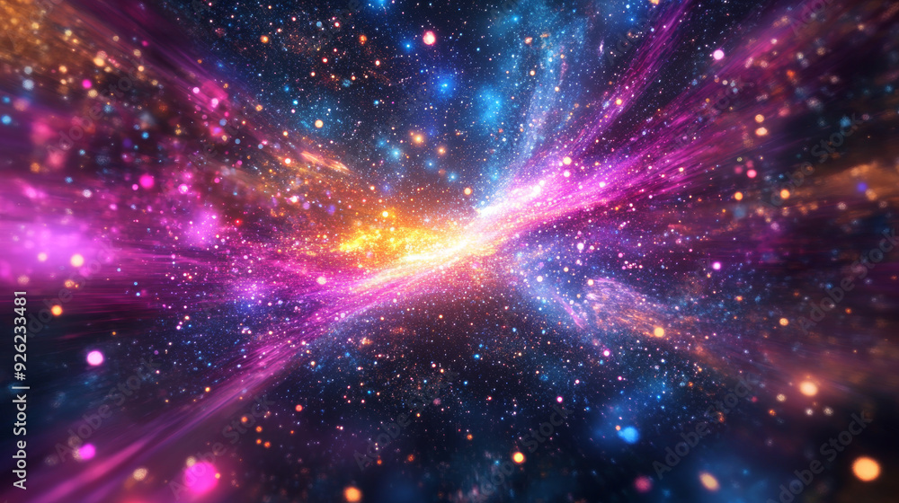 Abstract background with neon glow colors, depicting an explosion in the universe. Ideal for events, parties, and celebrations, illustrating the speed of light in a galaxy. Abstract background with neon glow colors, depicting an explosion in the universe. Ideal for events, parties, and celebrations, illustrating the speed of light in a galaxy.