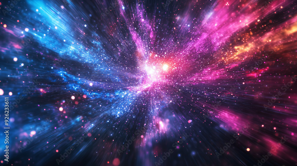 Abstract background with neon glow colors, depicting an explosion in the universe. Ideal for events, parties, and celebrations, illustrating the speed of light in a galaxy. Abstract background with neon glow colors, depicting an explosion in the universe. Ideal for events, parties, and celebrations, illustrating the speed of light in a galaxy.