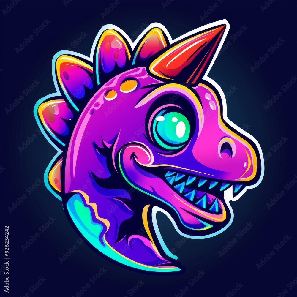 Art illustration of an dinosaur mascot in vivid neon colors Art illustration of an dinosaur mascot in vivid neon colors