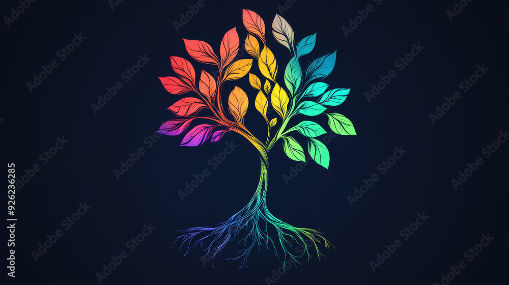 Abstract vibrant tree logo design featuring a vector representation of roots. Abstract vibrant tree logo design featuring a vector representation of roots.
