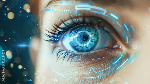 Female eye with laser vision correction, ophthalmology.