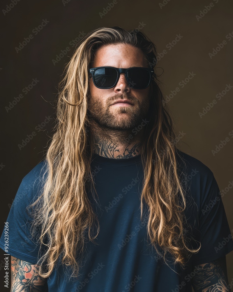 A stylish model displays a blank t-shirt while exuding an edgy vibe A stylish model displays a blank t-shirt while exuding an edgy vibe