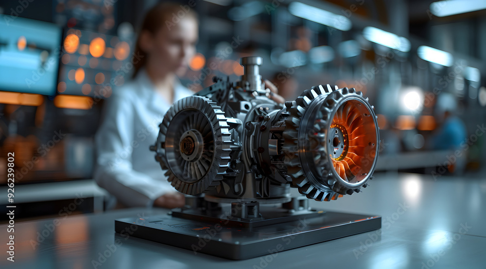 3D Render of a Detailed Engine in a Factory Setting 3D Render of a Detailed Engine in a Factory Setting