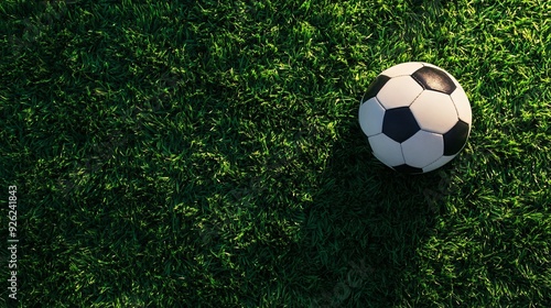 Soccer Ball on Fresh Green Football Field Grass