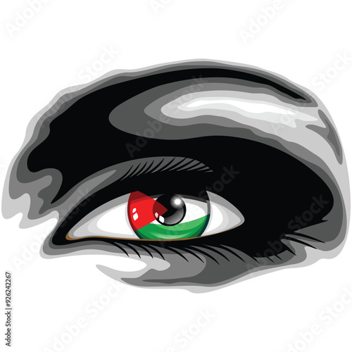 Palestine Flag Beautiful Woman Eye Vector Illustration isolated on white
