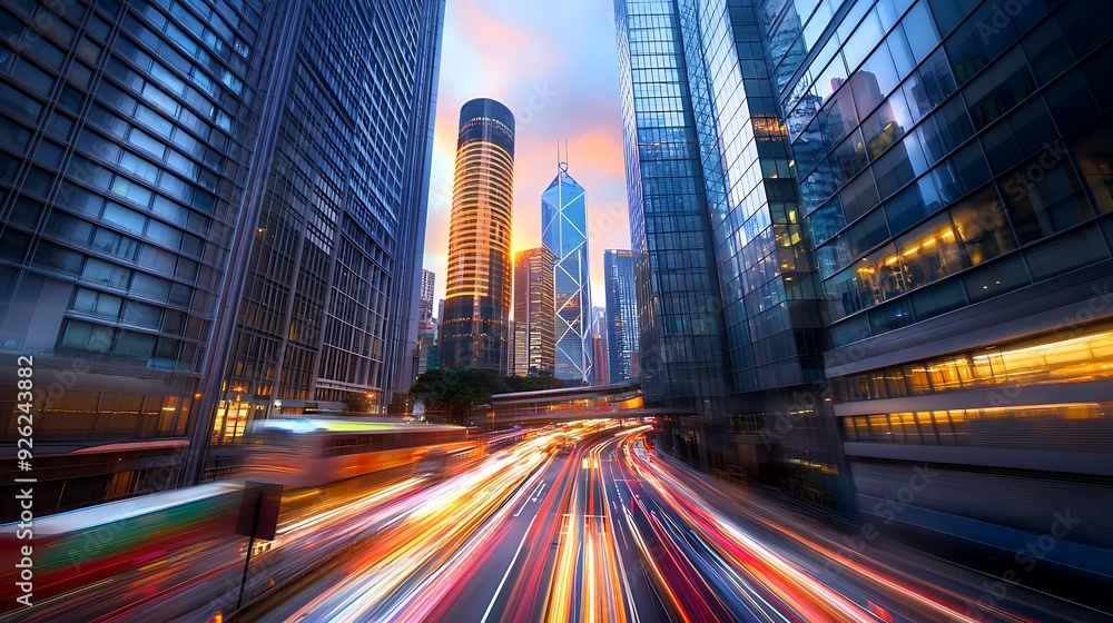 Vibrant City Life: Capturing the Motion of Traffic in a Stunning Urban Skyline Vibrant City Life: Capturing the Motion of Traffic in a Stunning Urban Skyline