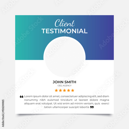 Client feedback or customer testimonial social media post design template.