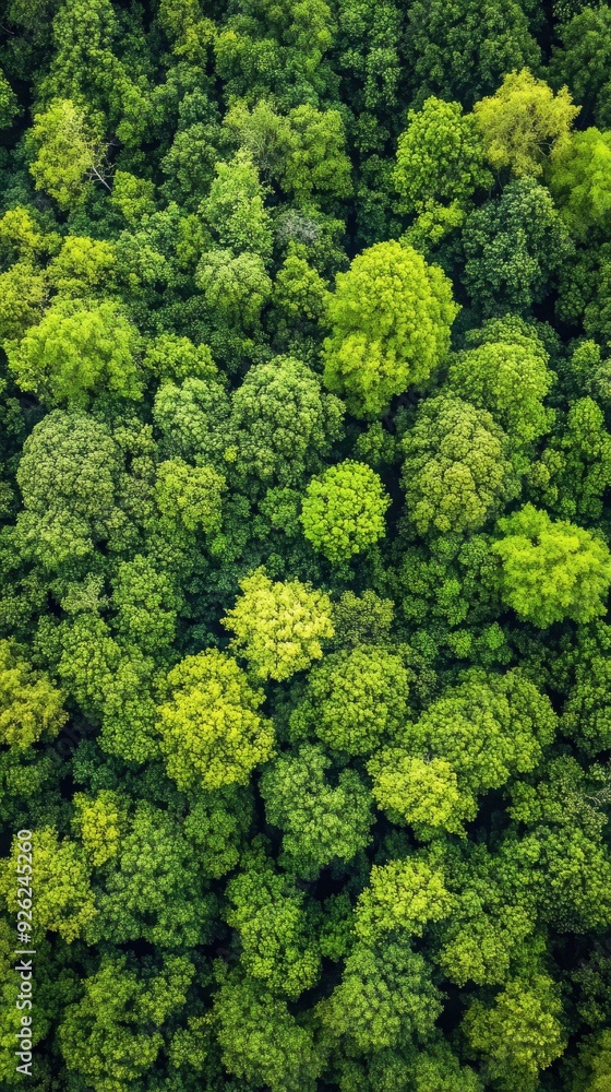A dense canopy of green trees stretches across the landscape under bright sunlight A dense canopy of green trees stretches across the landscape under bright sunlight