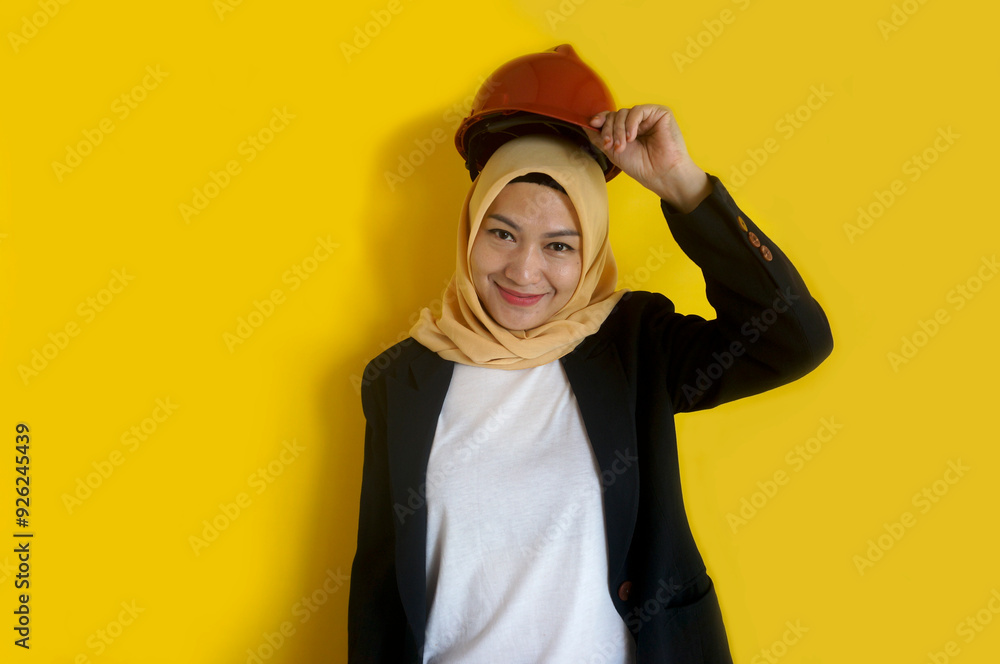 Asian Construction Worker Muslim Woman Doing Hats Off With Smile Asian Construction Worker Muslim Woman Doing Hats Off With Smile