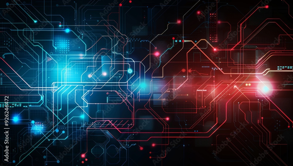 Abstract Digital Circuit Board with Glowing Lines and Technology Elements Abstract Digital Circuit Board with Glowing Lines and Technology Elements