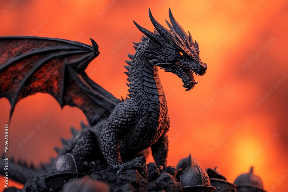 Dragon perched on a pile of scorched knights, victorious roar shaking the heavens, symbolizing mythical domination in battle Dragon perched on a pile of scorched knights, victorious roar shaking the heavens, symbolizing mythical domination in battle
