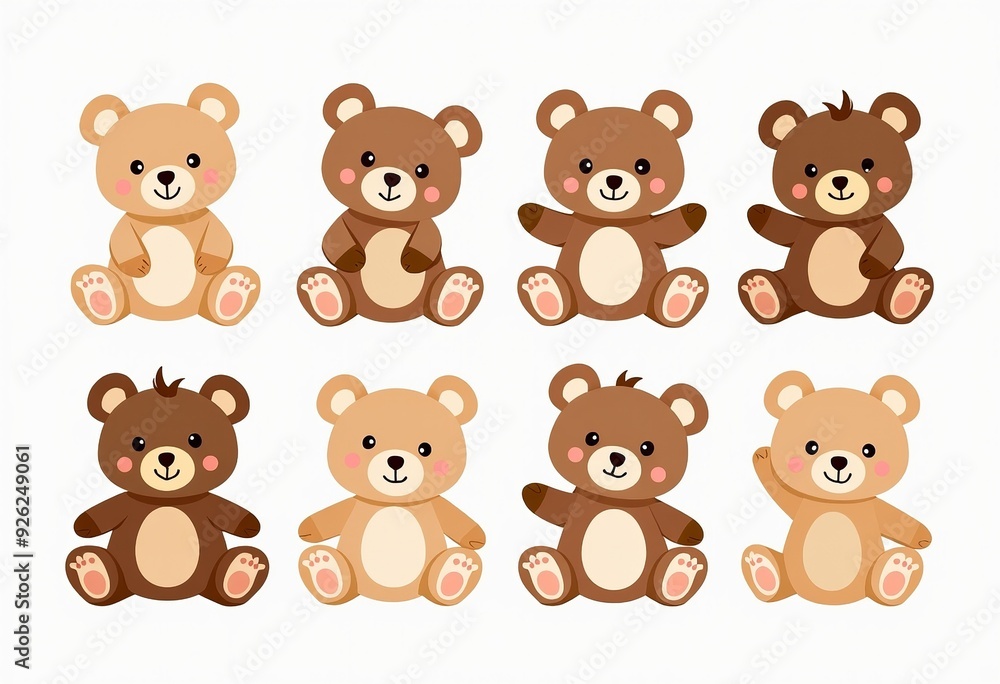 Adorable Baby Bear Stuffed Toy Set, Soft Plush Teddy Bears, Vector Illustration Adorable Baby Bear Stuffed Toy Set, Soft Plush Teddy Bears, Vector Illustration