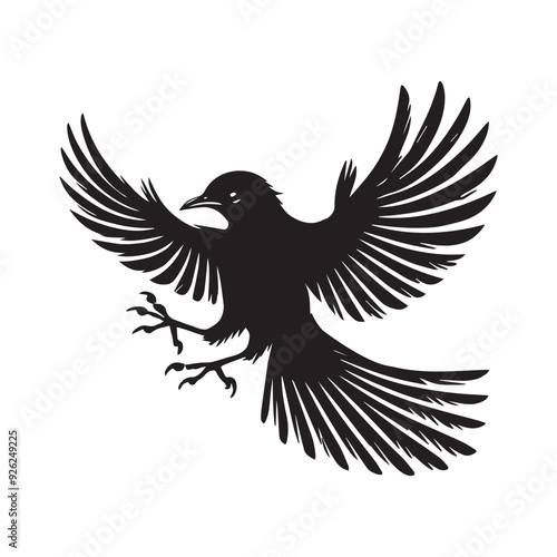 Yellow-billed Cuckoo silhouette, Cuckoo Bird Clipart, Yellow-billed Cuckoo Landing Illustration in black and white photo