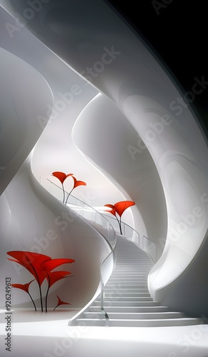Retro-futuristic urban megastructures featuring heart-shaped origami sculptures in white and green, inspired by elvish design. The scene incorporates a pastel palette, bright sunlight, deep skies, and