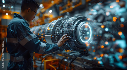 Engineer Inspecting Jet Engine Illustration