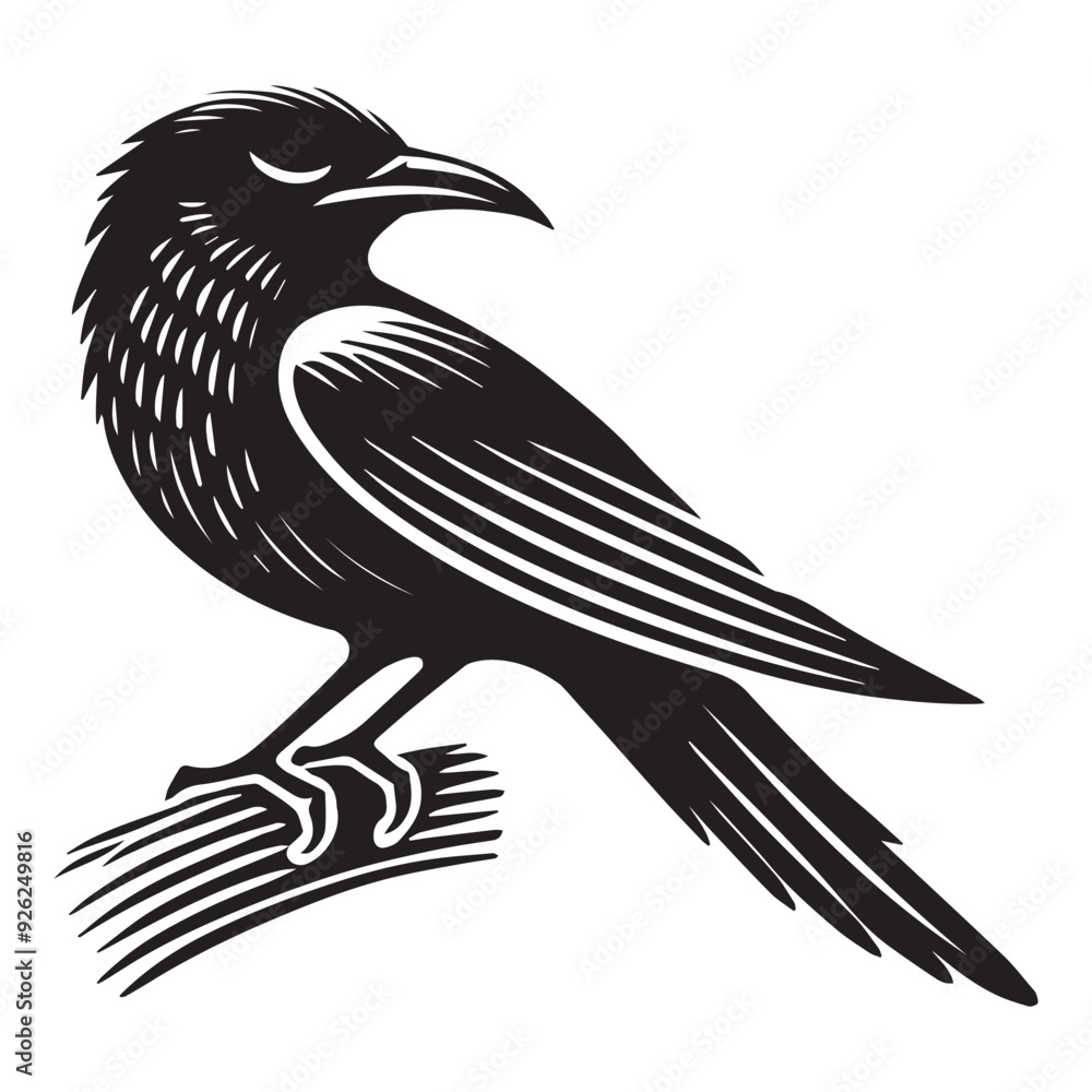 Obraz premium Yellow-billed Cuckoo silhouette, Cuckoo Bird Clipart, Yellow-billed Cuckoo sleeping Illustration in black and white