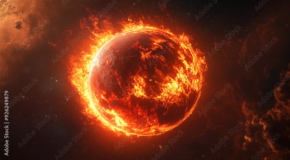 Fiery Apocalypse - 3D Illustration of a Burning Planet in Stunning 5K Resolution, Spectacular Realistic Space Artwork Fiery Apocalypse - 3D Illustration of a Burning Planet in Stunning 5K Resolution, Spectacular Realistic Space Artwork