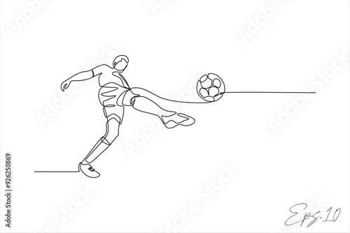 continuous line vector illustration design of person kicking a ball