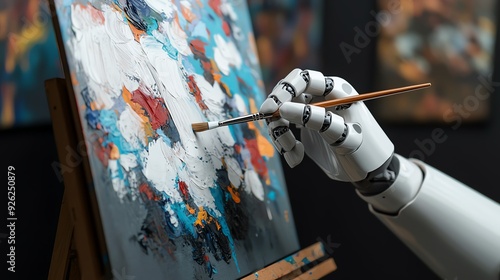 An AI-powered robot artist painting a masterpiece, symbolizing creativity enhanced by artificial intelligence photo