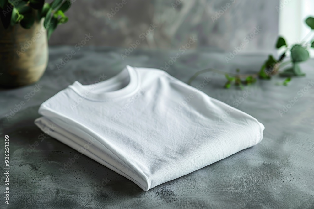 Folded white t-shirt on textured surface Folded white t-shirt on textured surface