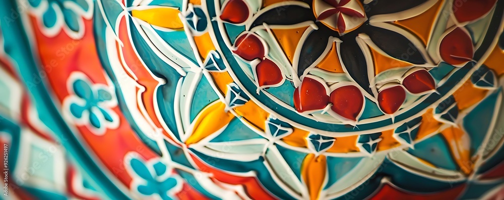 Close-Up of Colorful Ceramic Tile with Intricate Floral Pattern Illustration Close-Up of Colorful Ceramic Tile with Intricate Floral Pattern Illustration