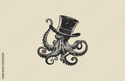 Octopus wears a hat logo vector icon illustration.