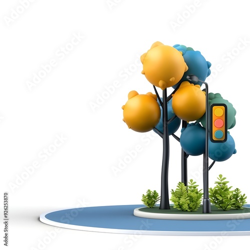 3D isometric crossroads with traffic lights on a white background.