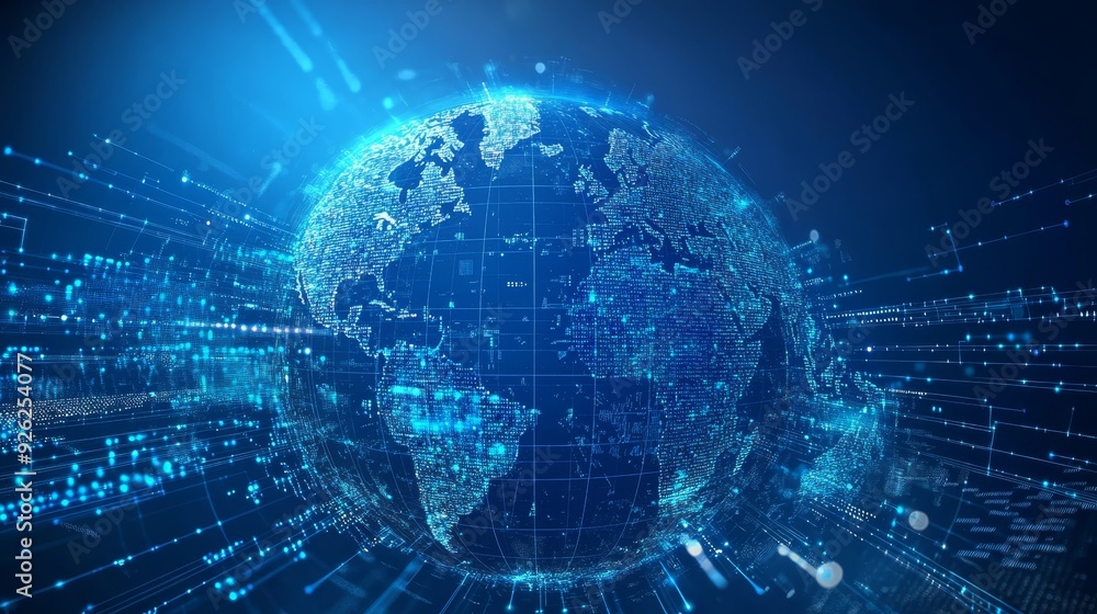 Blue hologram globe ai global communication, virtual reality, geospatial data, education Blue hologram globe ai global communication, virtual reality, geospatial data, education