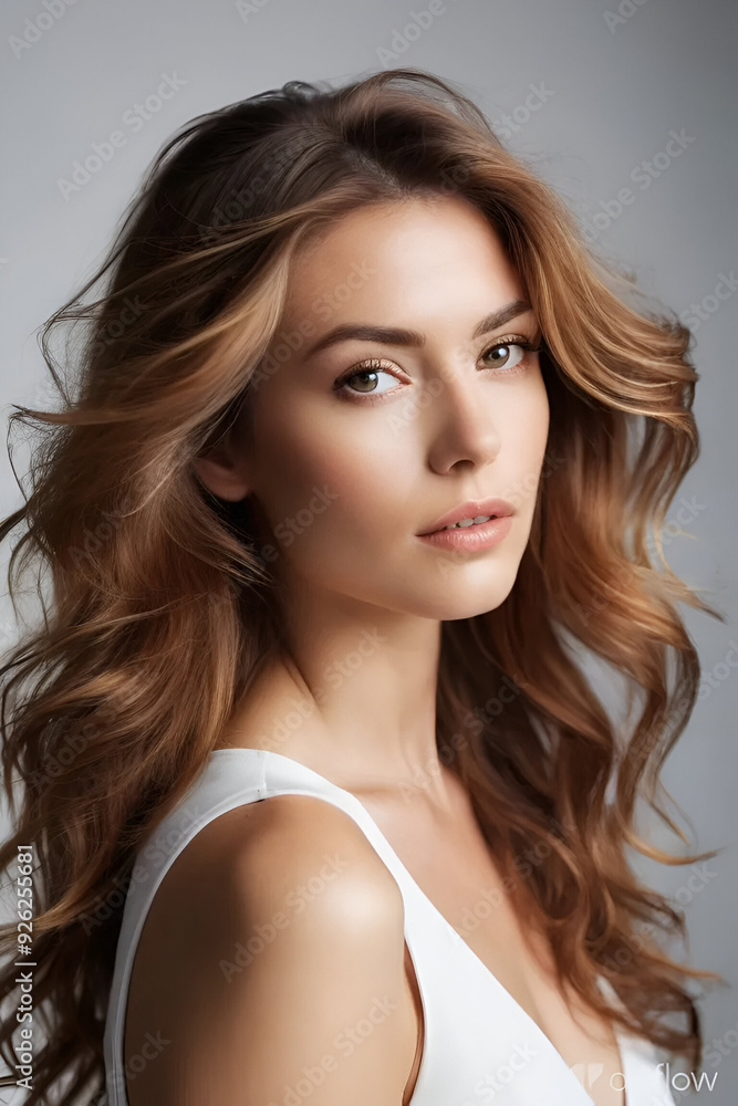 A Stunning Close-Up Portrait of a Beautiful Woman in a Modern Studio Setting with Fashion Magazine Aesthetic A Stunning Close-Up Portrait of a Beautiful Woman in a Modern Studio Setting with Fashion Magazine Aesthetic