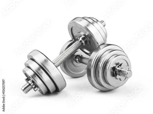Pair of gym dumbbells isolated on white background