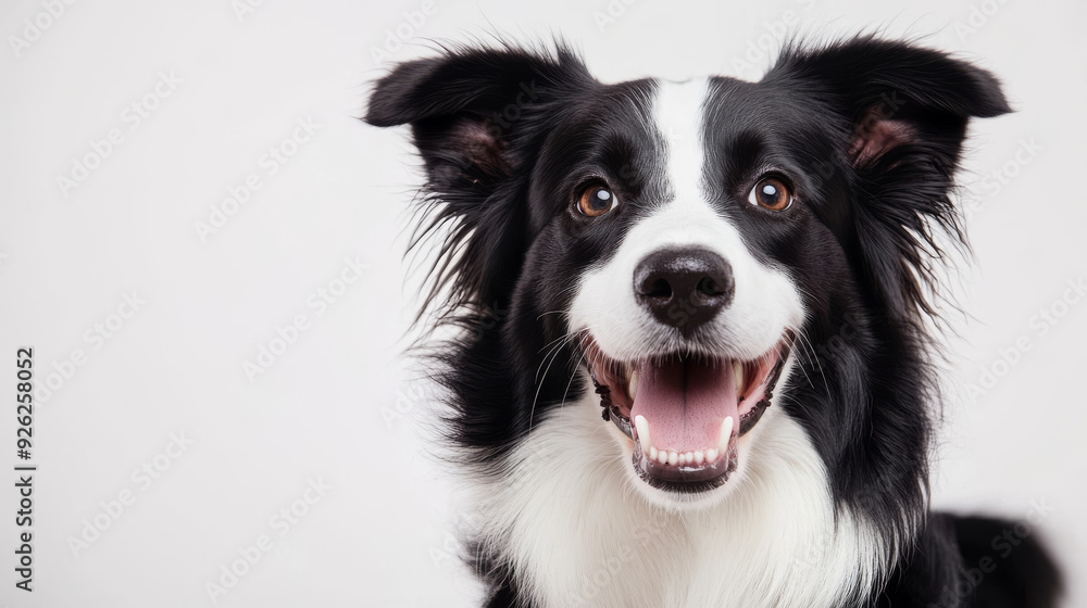 Border Collie dog with a smiling expression, portrait against a white background, isolated. Border Collie dog with a smiling expression, portrait against a white background, isolated.