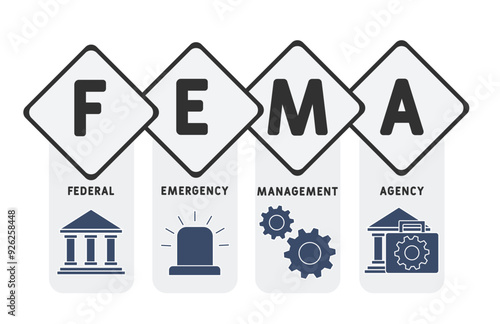 FEMA - Federal Emergency Management Agency acronym. business concept background. vector illustration concept with keywords and icons. lettering illustration with icons for web banner, flyer, landing