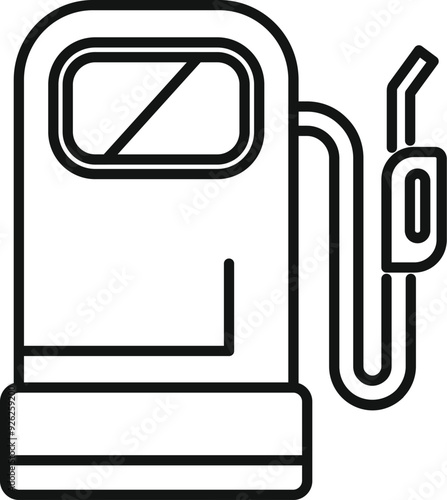 Simple linear icon of a gas station pump dispensing fuel with nozzle