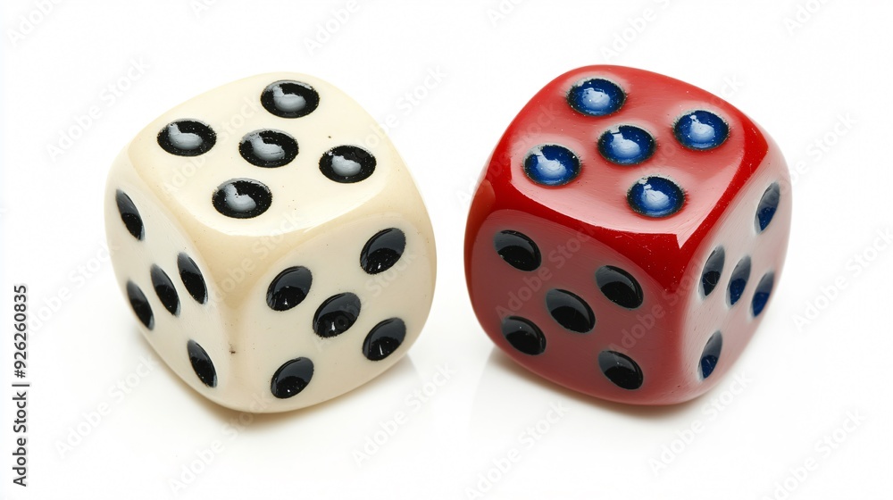 Two Color Game Dices Isolated on White Top View Two Color Game Dices Isolated on White Top View