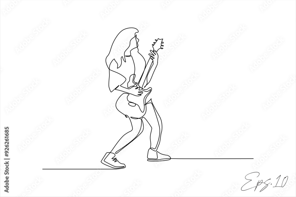 continuous line of women playing guitar continuous line of women playing guitar