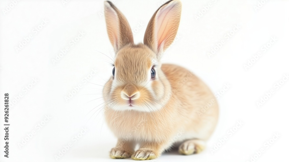 Fototapeta premium Adorable fluffy bunny with large ears sitting calmly