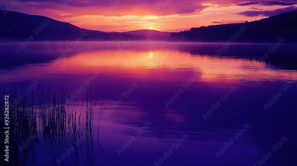 Fototapeta premium Purple Sunset Lake Reflection 